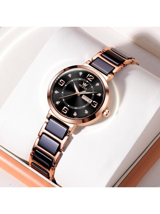 Women\'s Black Analog Quartz Ceramic Reloj Mujer Shinning Diamond Luxury Watch main image 6
